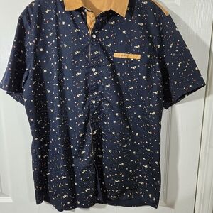 Men's Casual Navy and Orange Button Down Shirt